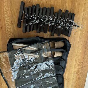 Set of Wooden Pants Hangers and under bed Shoe Organizer